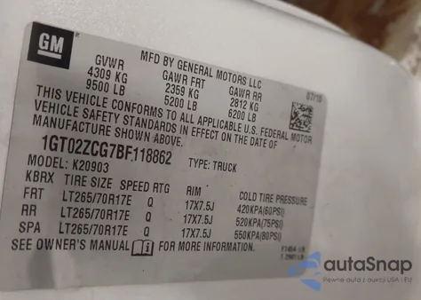 2011 GMC Sierra 2500Hd Work Truck из США, поврежденный, VIN 1GT02ZCG7BF118862